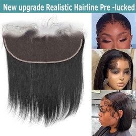 Nicewig 13x4 Lace Frontal Closure Light Yaki Straight Human Hair HD Lace Front Closure 18inch, Invisible Real Swiss Lace New Upgrade Pre Plucked Natural Hairline with Baby Hair