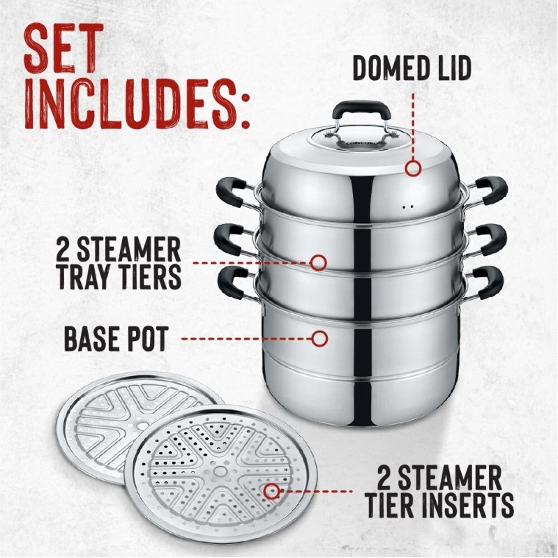 Concord 3 Tier Premium Stainless Steel Steamer Set (32 CM)