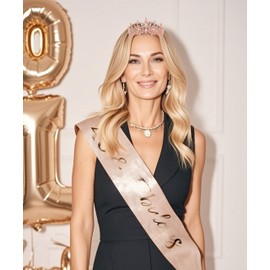 COCIDE 40th Birthday Sash for Women + 40th Crown for Women + Pearl Pin - 40 & Fabulous Sashes Tiara Hair Accessories Gifts Party Decorations & Favors (40th Sash&Tiara&Pin, Rose Gold, One Size)