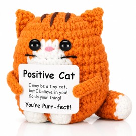 Danbghyuo Gatto Mini Amigurumi, Arancia Gatto Positivo All'uncinetto, Bambola Intrecciata Ispiratrice Fatta a Mano, Regalo Motivazionale All'Uncinetto, Portafortuna per gli Amanti dei Gatti