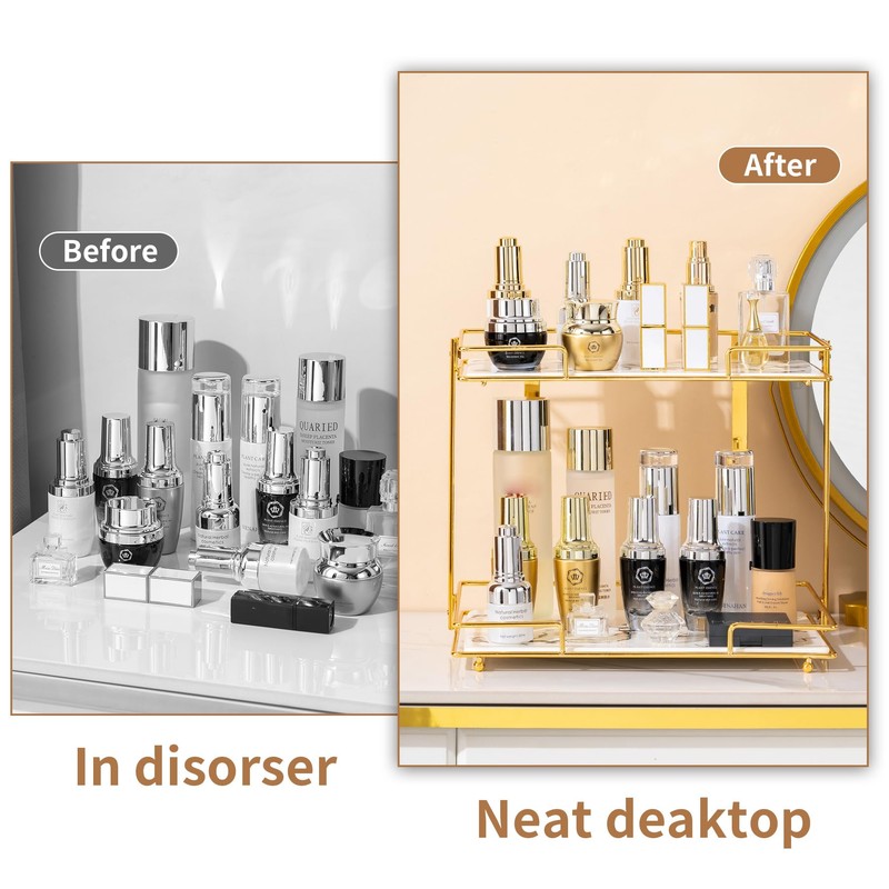 QTTCMY 2 Tier Bathroom Cabinet Countertop Organizer Perfume Lipstick Makeup