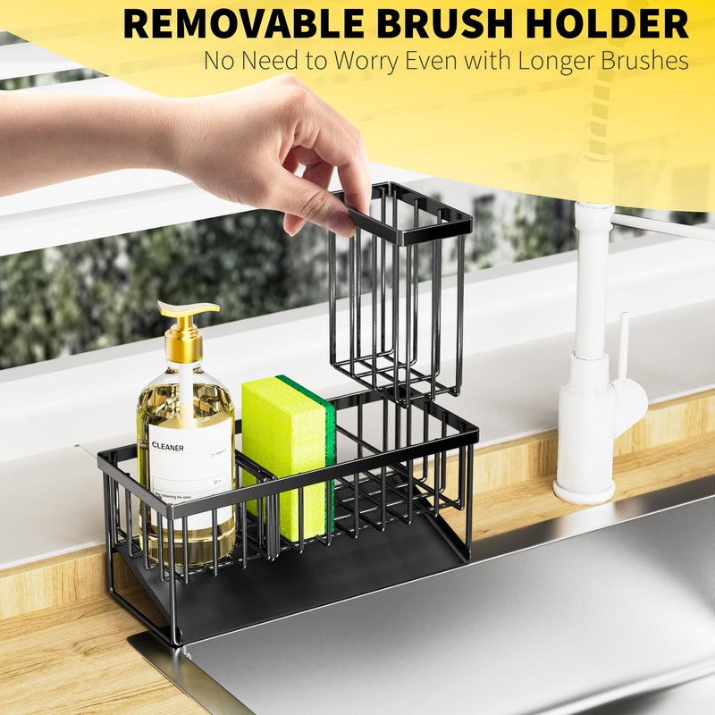 Cisily Kitchen Sink Caddy Organzier with High Brush Holder, Sponge