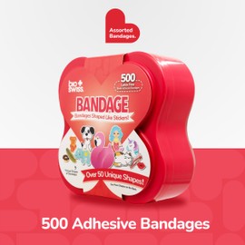 BioSwiss Vendajes, vendaje autoadhesivo surtido, cuidado de heridas estériles sin látex, suministros divertidos de primeros auxilios para niños, 500 unidades