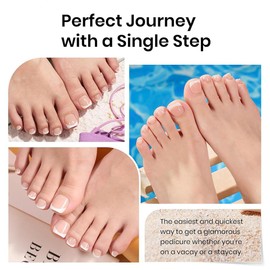 24Pcs French Tip Press on Toenails - Short Square Pink Fake Toe Nails/White French Tip False Toenails Acrylic Full Cover Press ons Toenails for Pedicure Decorations