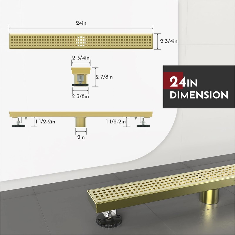 WEBANG 24 Inch Linear Shower Drain Rectangular Floor Drain with