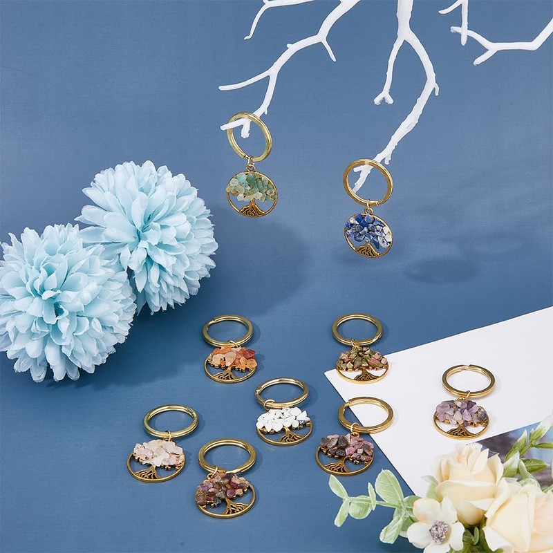 [SUPERFINDINGS] Natural Stone Tree Keychain Mix Chip Keychain Tree Keychain
