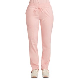 Cherokee Scrub Pants for Women Mid Rise Tapered Leg Drawstring Bottom WW105P, S Petite, Pink Essence