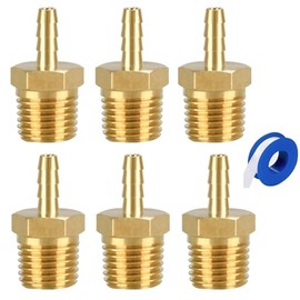 Breezliy 6 PCS Solid Brass Air Hose Fitting 1/8 Hose Barb IDx1/4 NPT Male Pipe Fitting