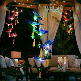 Flumy Solar Lights Outdoor Waterproof 1 Pack, Upgraded Outdoor Solar Lights for Yard Patio Garden Decor, Solar Lights for Outside Gardening Supplies, Pink and Yellow Butterfly Tassel Wind Chime Light