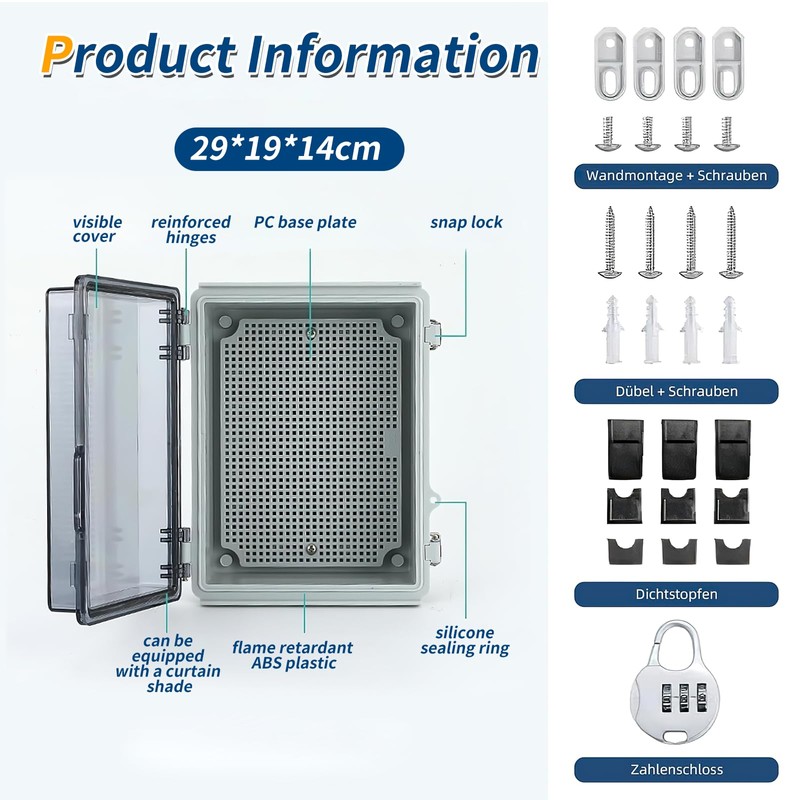 Waterproof Distribution Box IP66, Surface-Mounted Distribution Box with Combination Lock,