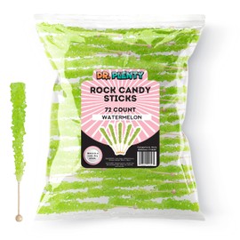 Green Rock Candy on a Stick (72 Pack) - Bulk INDIVIDUALLY WRAPPED Watermelon Sugar Crystal Rock Sticks - Perfect for Party Favors, Weddings, Receptions, Drinks, & Bridal Showers! - By Dr. Variety