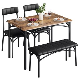 Jojoka Dining Set Table and Upholstered Bench & Chairs Dinette for Small Space Kitchen - Brown ( 4Pcs,Dining Set for 4 )