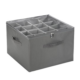 Temary Shoe Organizer for Closet, Fabric Adjustable Dividers for Shoe Storage Shoe Bins with Clear Cover, Storage Basket for Shoes Entryway with Handles Fits Up to 16 Pairs-Grey