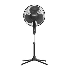 EZ-CHILL 16” Oscillating Pedestal Fan, 3-speed Options, 90-Degree Oscillating Head, Adjustable Height and Tilt, Powerful Air Flow, Black, MTFS-16B-BLK