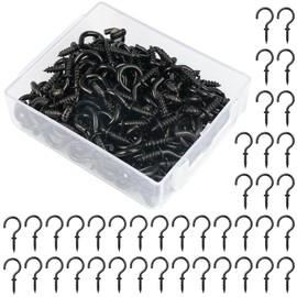 Pack of 120 Screw Hooks, Black, Screw Hooks, Stainless Steel, 1/2 Inch Cup Hook Screw, Ceiling Hooks, Screw-In Hooks for Hanging Tea Cups, Keys, Christmas Decoration, Ideal for Garden, with Box