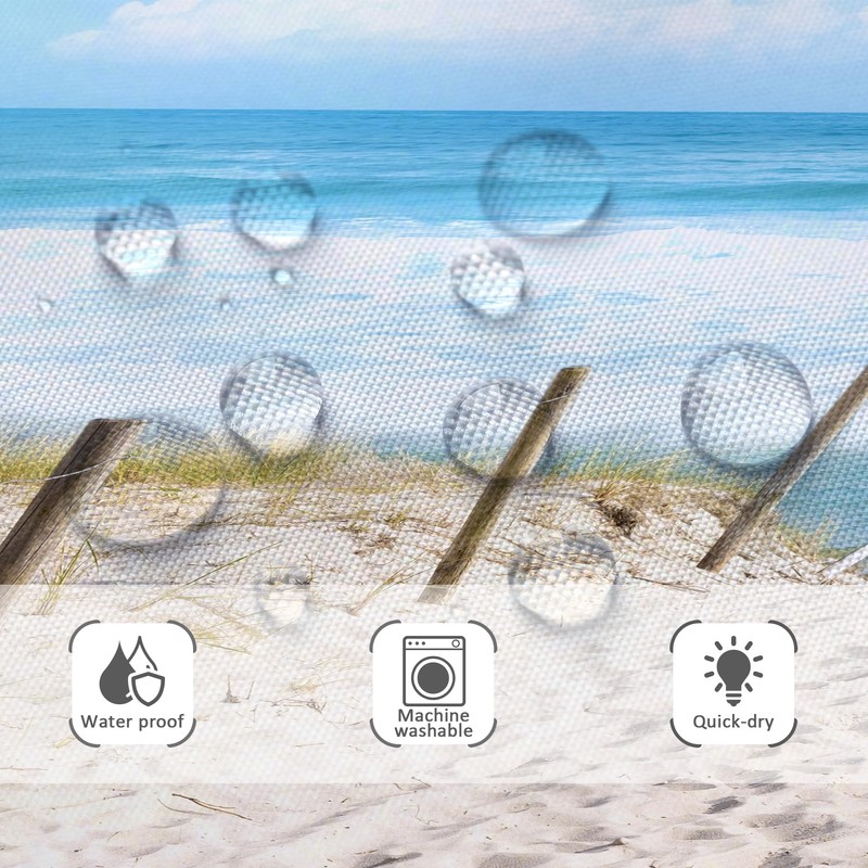 Riyidecor Beach Coastal Ocean Shower Curtain Seaside Seashore Scenery Landscape
