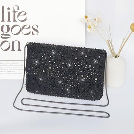 LAGO DE SAC Evening Clutch Purses for Women Ladies Sparkling Wedding Crystal Rhinestone Bag (Black)