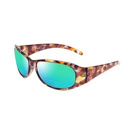 Calabria 645SB Polarized BiFocal Sunglasses +2.00 Amber Tortoise/Green Mirror Women Oval Bi-Focal Reader Trendy w/Hard Case