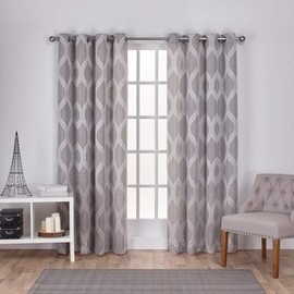 Exclusive Home Curtains Montrose Ogee Geometric Textured Linen Window Curtain Panel Pair with Grommet Top, 54x96, Ash Grey, 2 Count