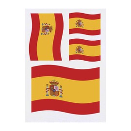 4 x 'Waving Spanish Flag' Temporary Tattoos - Water Resistant, Skin-Safe, Non-Toxic Transfers, Mixed Sizes (TO00068476)