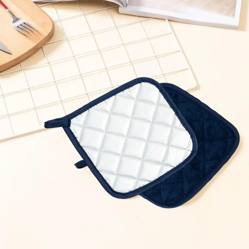 4 Pcs Dark Blue Square Heat Resistant Pot Holders, Everyday