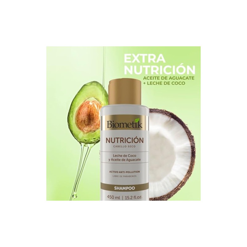 Biometik Nutrición, Shampoo para Cabello Seco y Opaco, Mayor Elasticidad