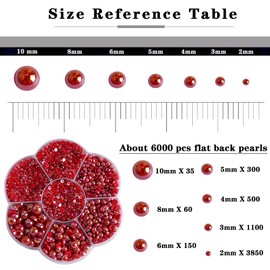 Aodse 6000 Pcs Nail Pearls for Nails Art,AB Red Half Pearls for Crafts,Flatback Pearls for Face Eyes Makeup,Round Flat Back Pearl for Charms DIY Crafting Charms Decorations Accessories