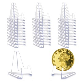 Pack of 25 Card Stands, Coin Holder, Card Stand Mini, Plate Stand, Acrylic Stand for Medals, Card Stand, Plastic Easel Display Stand, Small Coin Stand Display, Transparent