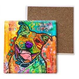 SJT ENTERPRISES, INC. Pitbull - The Best Things in Life are Rescued Absorbent Stone Coasters, 4-inch (4-Pack) Features The Artwork of Dean Russo (SJT07050)