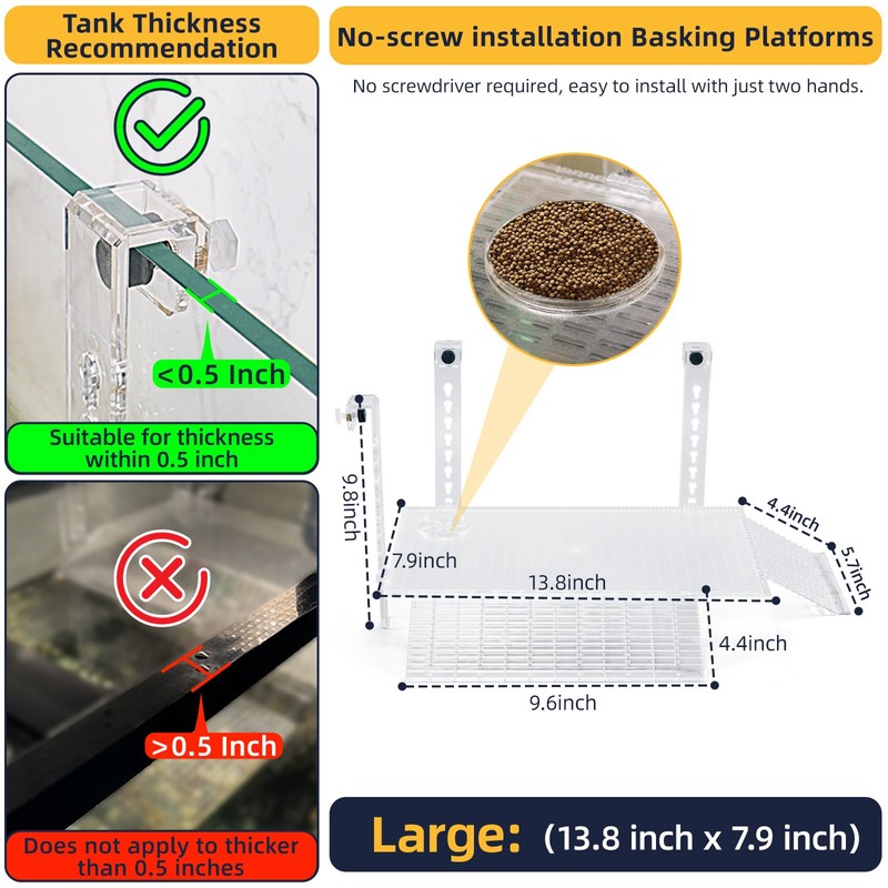 Binano Screwless Installation Turtle Basking Platform Hanging Turtle Ramp for
