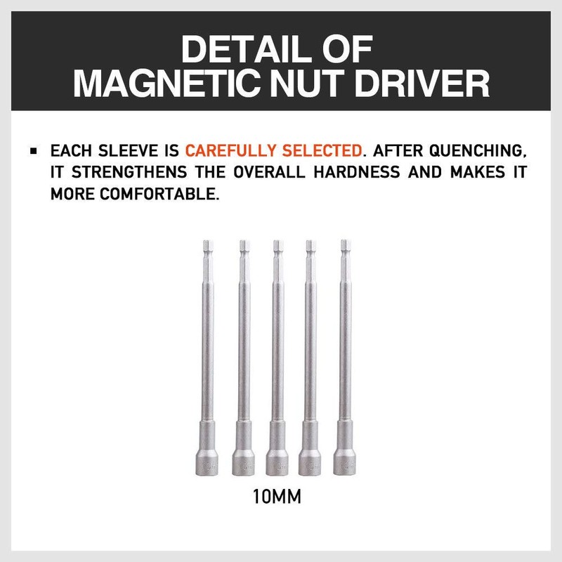 5 Pieces 10mm Magnetic Power Nut Setter Driver Bit Socket