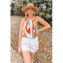 Summer Tops for Women 2025 Trendy Tanks Beach Outfits for Teen Girls Colorblock Orange M