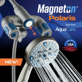 AquaCare Polaris High Pressure Multi Zone 208 Setting Shower Head & Handheld 3-way Combo System - Magnetic Docking Handle, Stay-Clean Jets, 6 ft. Metal Hose, Modern Gray Finish, Top American Brand