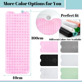 Shower Bath Mat 100x40cm,Extra Long Shower Mat Anti Mould Bath Mats Pink,Non Slip Bath Mat for Tub,Shower Mats with Suction Cups,Drain Holes,Machine Washable Bathroom Bathtub for Kids,Elderly