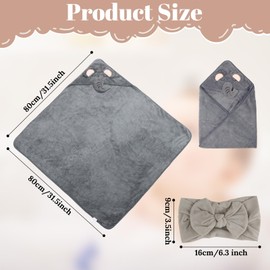 80x80cm Soft Absorbent Baby Bath Towel with Bowknot Hair, Baby Towels with Hood Ultra Soft Hooded, Unique Cartoon Animal Design Baby Bath Towel, Extra Large Cotton Hooded Baby Towel for Boys Girls