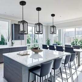 MonDaufie Black Crystal Pendant Light for Kitchen Island, Water Ripple Glass Chandelier Lights Fixture