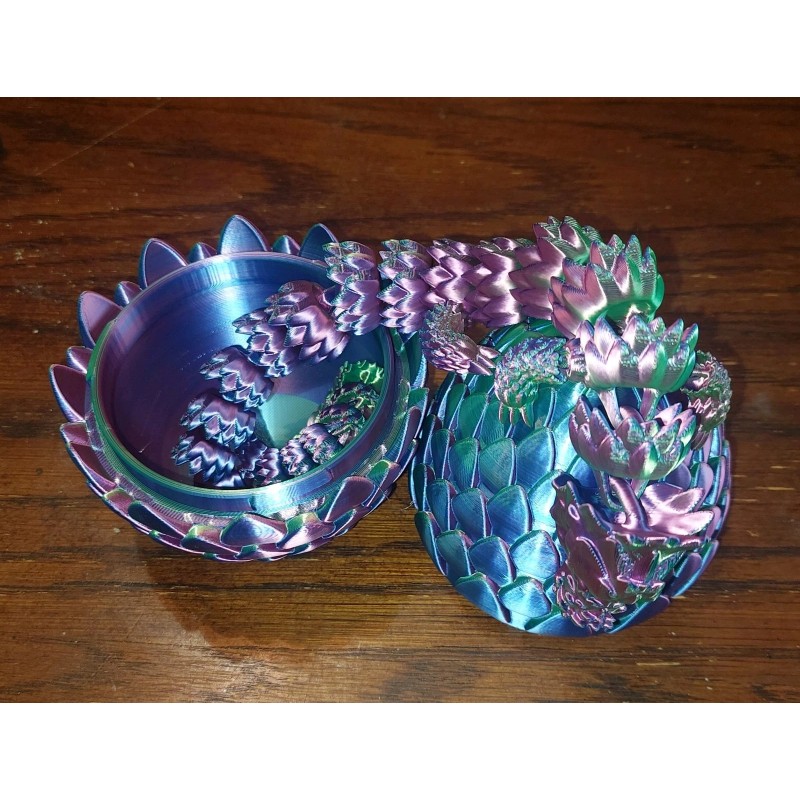 3D Printed Dragon Eggs with Dragon Inside, Articulated Crystal Dragon