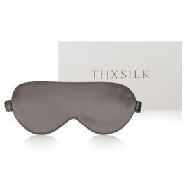 THXSILK Sleep Mask 100% 25 Momme Pure Mulberry Silk Super Smooth Cooling Sleep Eye Mask Blackout for Women/Man/Kids, Eye Cover with Wide Head Strap for Good Night Sleep, Charcoal