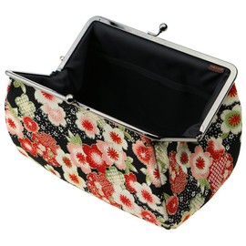 watona Crepe Cosmetic Pouch, Width 7.1 - 8.5 inches (18 - 21.5 cm), Large, 5.5 inches (05 cm), Nadeshiko Cherry Blossom (Black), 05 Keshiko Sakura Black