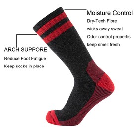 CEREBRO Calcetines de lana de merino para hombres, calcetines acolchados de media pantorrilla que absorben la humedad, calcetines de senderismo para el hogar, senderismo, al aire libre, 4 pares rojo, Talla única