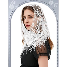 BOARDFEB 2 Pcs Mass Veil Triangle Mantilla Cathedral Head Covering Chapel Veil Lace Shawl Latin Scarf Mass Head Covering Veils for Bridal Women
