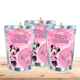 Mouse Juice Pouches - Printed Adhesive Labels or Assembled Drinks - 12Pack (Pink Happy Birthday)