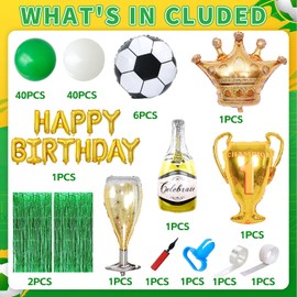 GoGoGoodie Soccer Theme Birthday Party Decorations Supplies for Kids Boys, Green and White Balloons Arch Kit for Room Backdrop