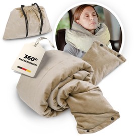 Premium Reise Nackenkissen - Flexibles Reisekissen für erholsamen Schlaf im Flugzeug, Auto und Büro - Bequemes und leichtes Nackenkissen zum Reisen - Nackenkissen für Flugzeug Reisen (Creme)