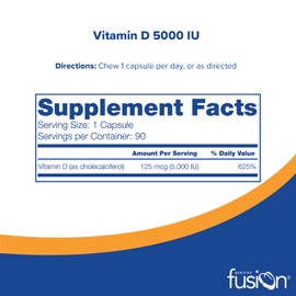 Bariatric Fusion Vitamin D3 5000 IU | Easy to Swallow Bariatric Vitamin D Capsule| One Per Day | Support Bone Strength and Calcium Absorption* | Post Bariatric Surgery | 90 Capsules