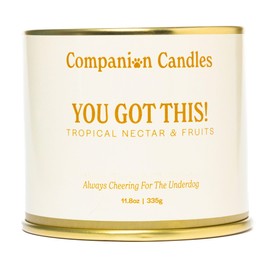 Companion Candles Pet Safe Wood Wick Candle - “You Got This!” Citrus & Tropical Fruits, Coconut Soy Wax Scented, Over 50 Hr Burn Time, Non-Toxic, Women-Owned, Made in USA (11.8 oz.)