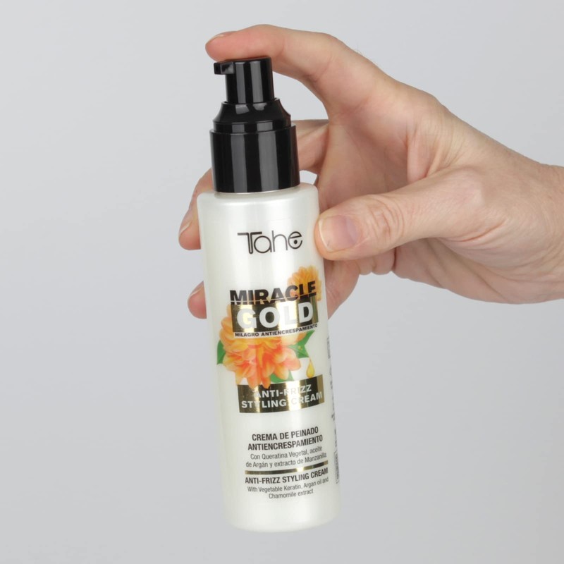 Tahe Miracle Gold Anti-Frisotti-Styling-Creme mit Keratin, Arganöl und Kamillenextrakt, 100
