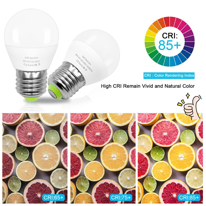6W E26 Small Globe LED Bulb 60W Equivalent G45/A15 E26