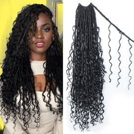 Boho Faux Locs Crochet Hair 18 Inch Goddess Locs 8 Packs Soft Locs Crochet with Curly Ends Pre-looped Long Bohemian River Locs for Black Women (1B, 18 Inch(Pack of 8))