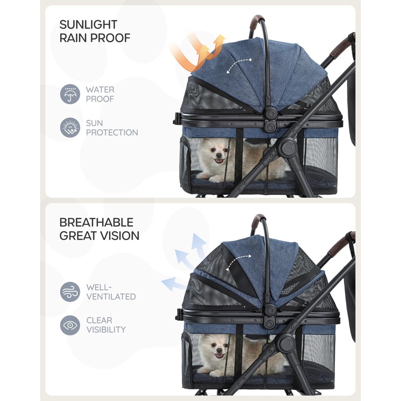 OJCME 3 in 1 Pet Carrier Stroller with Detachable Carrier,
